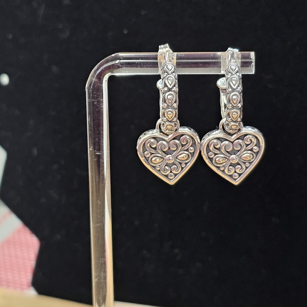 A By John Hardy 925 and 14K Hoop Earrings With Heart Charms - Picture 5 of 15